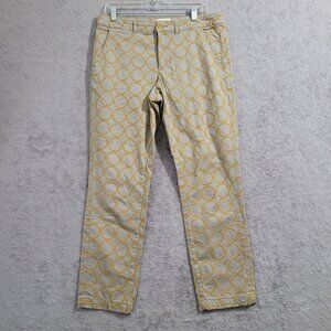 Anthropologie Beige Pants with Yellow Circle Stitch Pattern